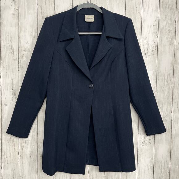 Vintage Fashion Bug Navy One Button Long Sleeve Collared Long Blazer 9 Juniors - Picture 1 of 10